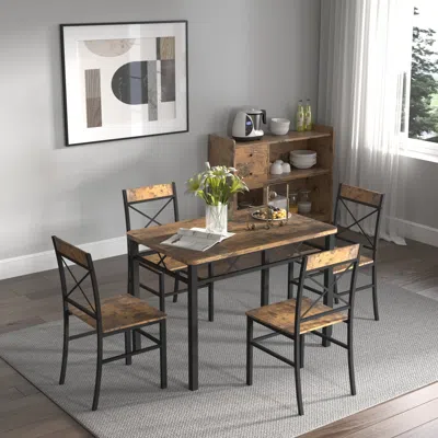 Streamdale Furniture Streamdale Rustic Brown Dining Table Set For 4