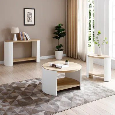 Streamdale Furniture Streamdale Rustic Coffee Table Set With Storage (31" Round) In White