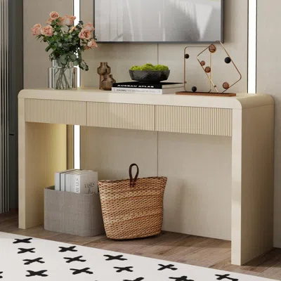 Streamdale Furniture Streamdale Rustic Console Table - Fluted Drawers, Wood Veneer, Apricot In Neutral