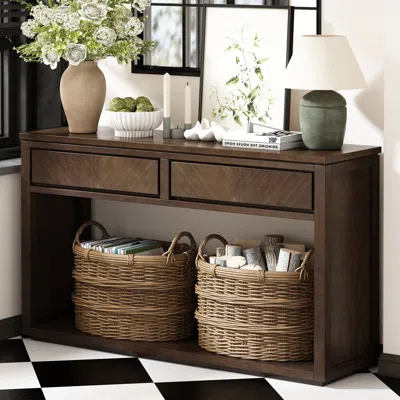 Streamdale Furniture Streamdale Rustic Console Table With Drawers & Shelf