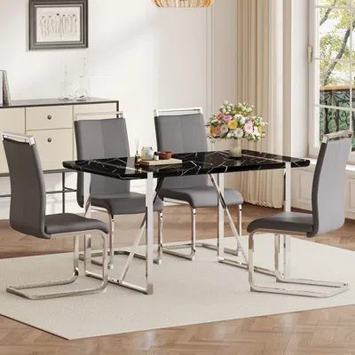 Streamdale Furniture Streamdale Rustic Dining Set: Table & 4 Pu Chairs (black & Silver)