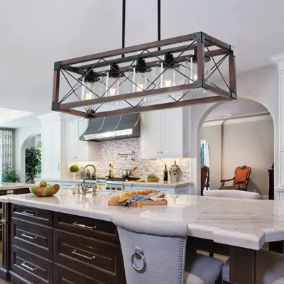 Streamdale Furniture Streamdale Rustic Farmhouse 5-light Kitchen Island Chandelier Industrial Edison Lighting