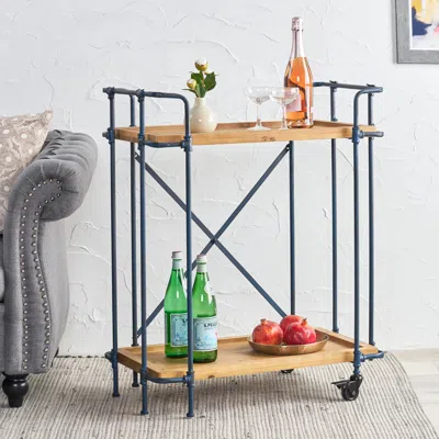 Streamdale Furniture Streamdale Rustic Firwood Bar Cart With Iron Frame And Rolling Wheels For Home Use