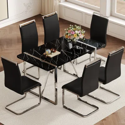 Streamdale Furniture Streamdale Rustic Industrial Mdf Dining Table And 6 Chairs