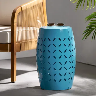 Streamdale Furniture Streamdale Rustic Lace-cut Barrel Side Table For Patio And Garden