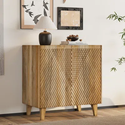 Streamdale Furniture Streamdale Rustic Mango Wood Fluted Accent Cabinet