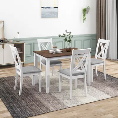 Streamdale Furniture Streamdale Rustic Minimalist Wood 5-piece Dining Table Set With 4 X-back