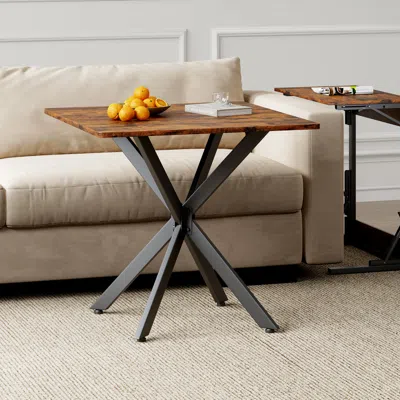 Streamdale Furniture Streamdale Rustic Square X-frame Side Table, Industrial Wood Grain End Table, Brown