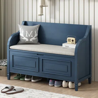 Streamdale Furniture Streamdale Rustic Style Solid Wood Entryway Multifunctional Storage Bench In Blue