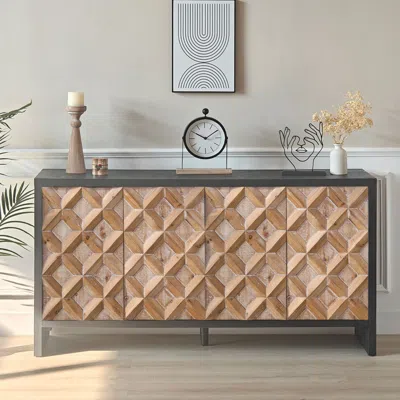 Streamdale Furniture Streamdale Rustic Wood Cabinet With Geometric Pattern