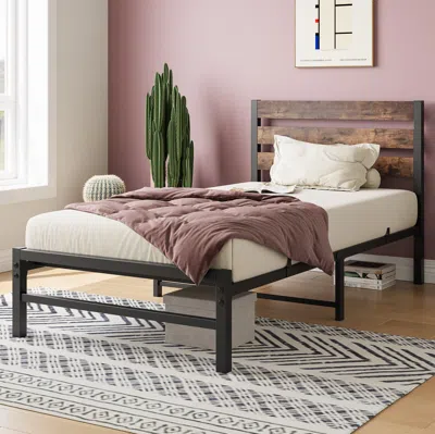 Streamdale Furniture Streamdale Rustic Wood Headboard Twin Bed Frame