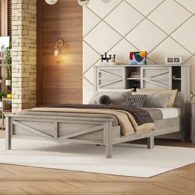 Streamdale Furniture Streamdale Rustic Wood Queen Bed With Sliding Barn Door
