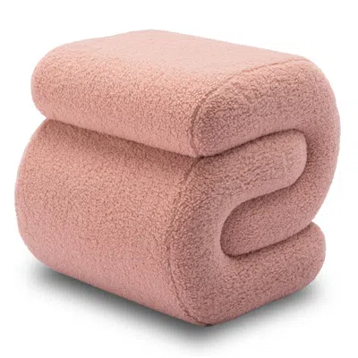Streamdale Furniture Streamdale S-shape Teddy Fabric Ottoman Makeup Stool Footstool,pink