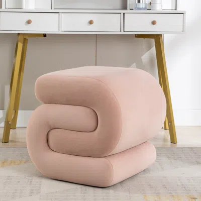 Streamdale Furniture Streamdale S-shape Velvet Fabric Ottoman Makeup Stool Footstool,pink