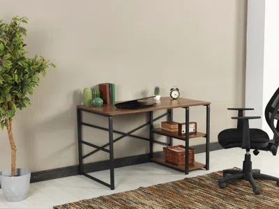 Streamdale Furniture Streamdale Sage Metal Frame 47 Wooden Top 2 Shelves Writing And Computer Desk In Brown