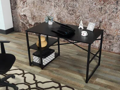 Streamdale Furniture Streamdale Sage Metal Frame 47 Wooden Top 2 Shelves Writing And Computer Desk