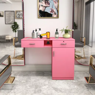 Streamdale Furniture Streamdale Salon Station With Storage, Appliance Holders & Lockable Drawers