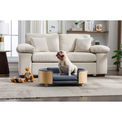 Streamdale Furniture Streamdale Scandinavian Elevated Dog Bed With Velvet Cushion, Dark Grey