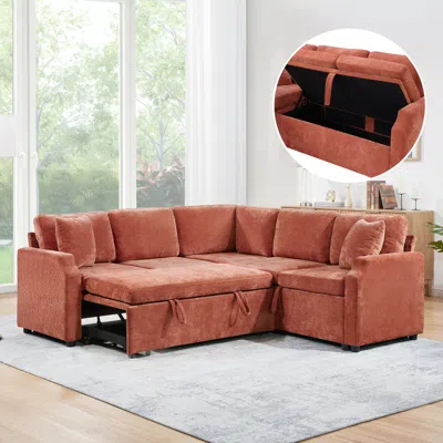 Streamdale Furniture Streamdale Sectional Sofa Bed L-shape Orange Sleeper With Hidden Storage