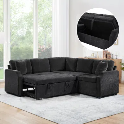 Streamdale Furniture Streamdale Sectional Sofa Bed L-shape Sleeper With Hidden Storage, Black
