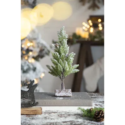 Streamdale Furniture Streamdale Set Of 2 13.5" Christmas Pvc Tree On Wood Base With Snow In Green