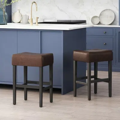 Streamdale Furniture Streamdale Set Of 2, 26.75" Backless Leather Counter Height Barstool
