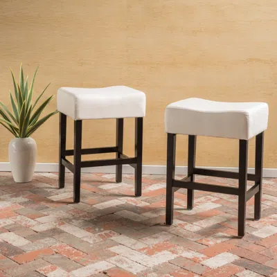 Streamdale Furniture Streamdale Set Of 2, 26.75" Backless Leather Counter Height Barstool, Beige