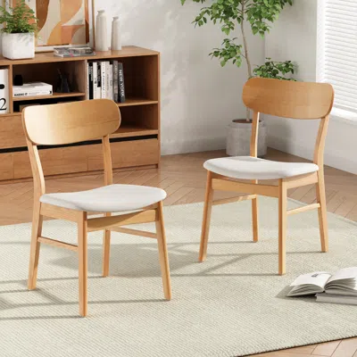 Streamdale Furniture Streamdale Set Of 2 Light Beige Fabric Cushioned Dining Chairs With Rubberwood Legs