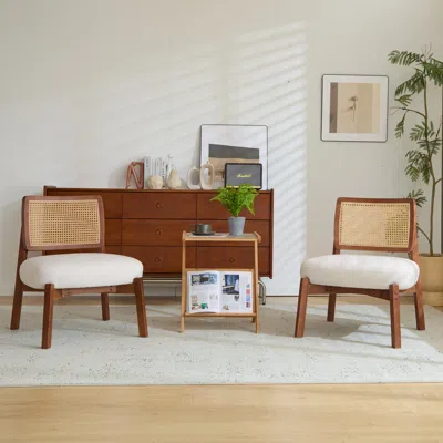 Streamdale Furniture Streamdale Set Of 2 Lounge Chairs - Woven Back, Wooden Frame