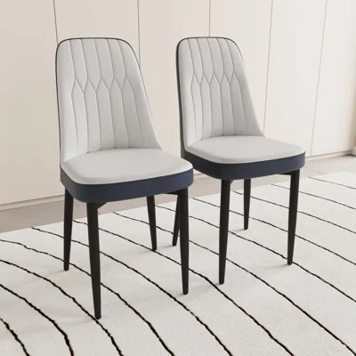 Streamdale Furniture Streamdale Set Of 2 Modern Dining Chairs With Pu Leather Cushions, Black Metal