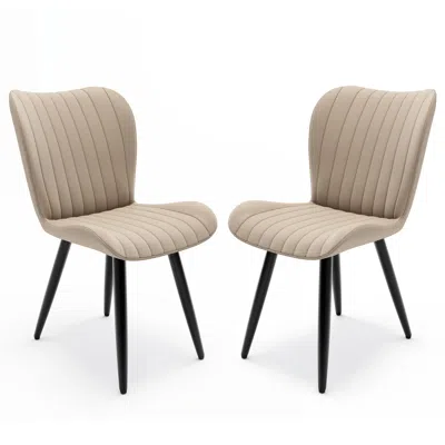 Streamdale Furniture Streamdale Set Of 2 Modern Pu Leather Dining Chairs With Thick Cushions & Metal Legs In Neutral