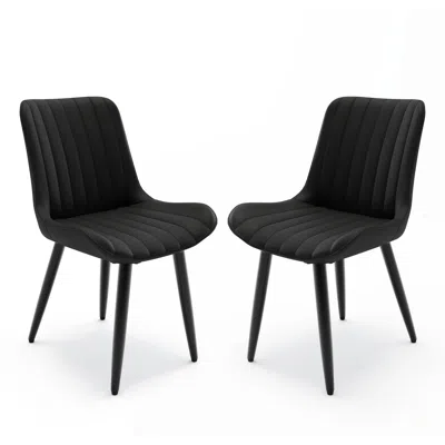 Streamdale Furniture Streamdale Set Of 2 Modern Pu Leather Dining Chairs With Thick Cushions & Metal Legs In Black
