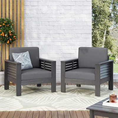 Streamdale Furniture Streamdale (set Of 2) Outdoor Acacia Wood Club Chairs With Cushions