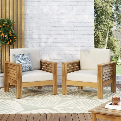Streamdale Furniture Streamdale (set Of 2) Outdoor Acacia Wood Club Chairs With Cushions