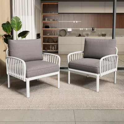 Streamdale Furniture Streamdale (set Of 2) Outdoor Club Chairs, Modern, Waterproof, Cushioned, White & Gray