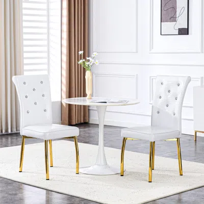 Streamdale Furniture Streamdale Set Of 2 Retro Alligator Skin Upholstered Dining Chairs With Gold Legs