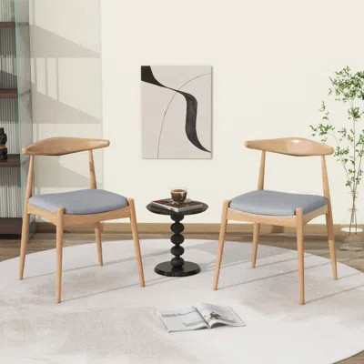 Streamdale Furniture Streamdale Set Of 2 Rubberwood Dining Chairs, Ergonomic, Comfort Cushions, Natural+gray