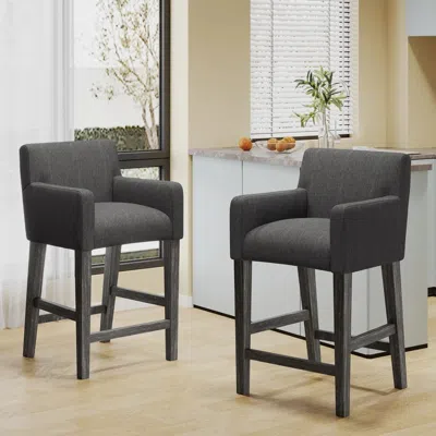 Streamdale Furniture Streamdale Set Of 2 Upholstered 26 Inch Counter Stool - Charcoal/gray