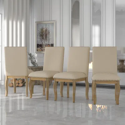 Streamdale Furniture Streamdale Set Of 4 Dining Chairs Wood Upholstered Fabirc Dining Room Chairs