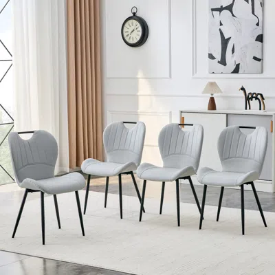 Streamdale Furniture Streamdale Set Of 4 Light Grey Pu Dining Chairs With Black Metal Frame