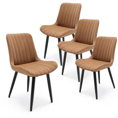 Streamdale Furniture Streamdale Set Of 4 Modern Pu Leather Dining Chairs With Cushions & Metal Legs In Brown