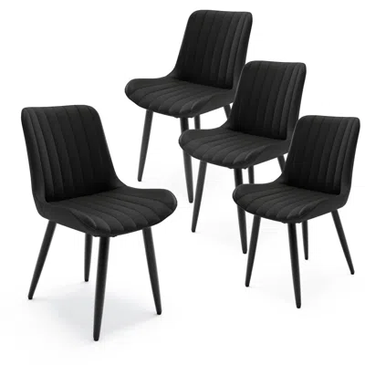 Streamdale Furniture Streamdale Set Of 4 Modern Pu Leather Dining Chairs With Cushions & Metal Legs In Black