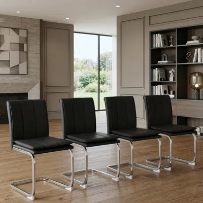 Streamdale Furniture Streamdale Set Of 4 Modern Pu Leather Dining Chairs With Silver-plated Metal Legs