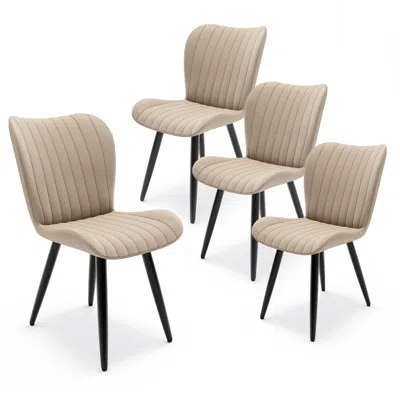 Streamdale Furniture Streamdale Set Of 4 Modern Pu Leather Dining Chairs With Thick Cushions & Metal Legs In Neutral