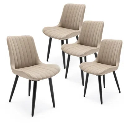 Streamdale Furniture Streamdale Set Of 4 Modern Pu Leather Dining Chairs With Thick Cushions & Metal Legs In Brown