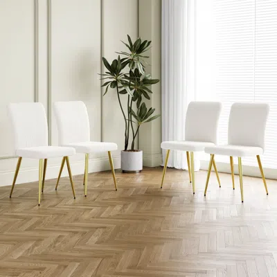 Streamdale Furniture Streamdale Set Of 4 Modern White Teddy Wool Dining Chairs