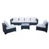 Streamdale Furniture Streamdale Seven-piece Black Rattan Outdoor Sofa Set Beige Cushions