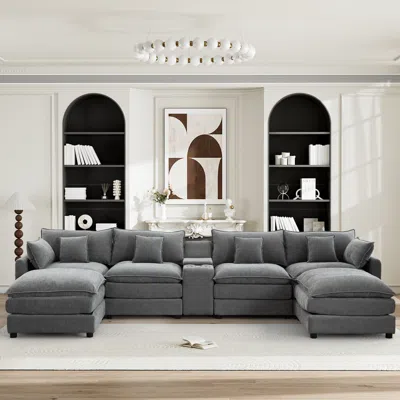 Streamdale Furniture Streamdale Seven-piece Sofa Set With Console, Coffee Table & 6 Pillows.