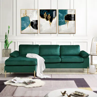 Streamdale Furniture Streamdale Shannon Velvet Sectional Sofa With Chaise In Green