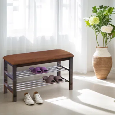 Streamdale Furniture Streamdale Shoe Bench With Chocolate Microfiber Seat